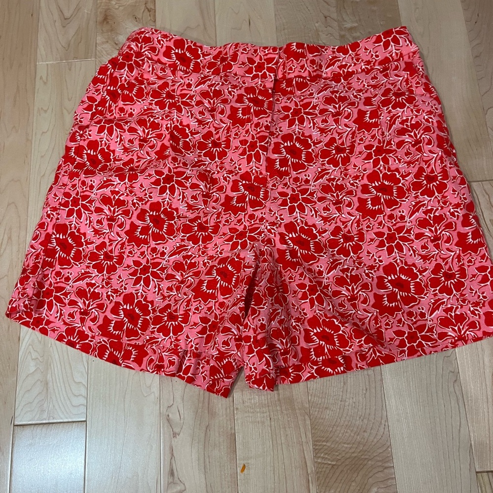 J. Crew Women’s High Rise Floral Print Short Pink Red Linen Blend Size 12
